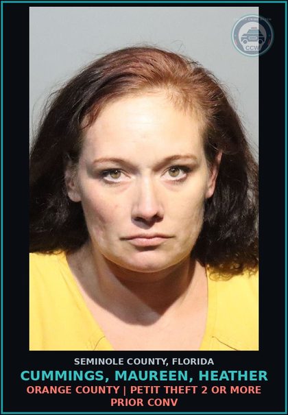CCW arrest card for CUMMINGS, MAUREEN, HEATHER in Seminole County: ORANGE COUNTY | PETIT THEFT 2 OR MORE PRIOR CONV