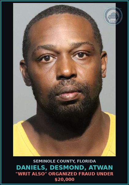 CCW arrest card for DANIELS, DESMOND, ATWAN in Seminole County: HOLD FOR HARDEE CI**WE BORROWED