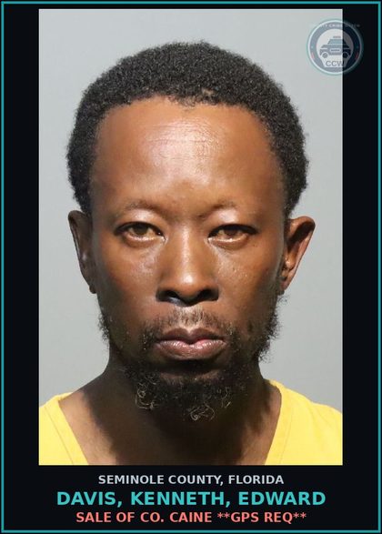 CCW arrest card for DAVIS, KENNETH, EDWARD in Seminole County: SALE OF COCAINE **GPS REQ**
