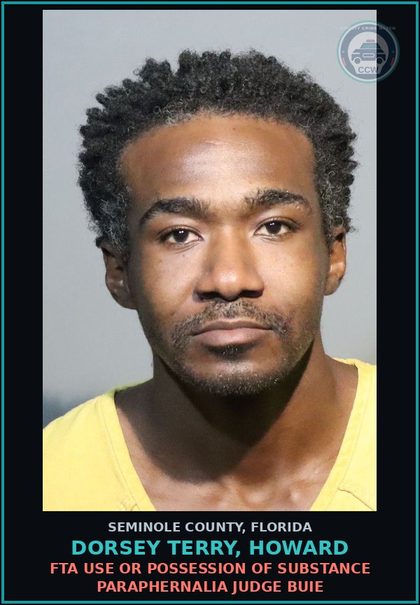 CCW arrest card for DORSEY TERRY, HOWARD in Seminole County: FTA FOR ARRAIGMENT REF RESISTING AN OFFICER WITHOUT VIOLENCE JUDGE BUIE