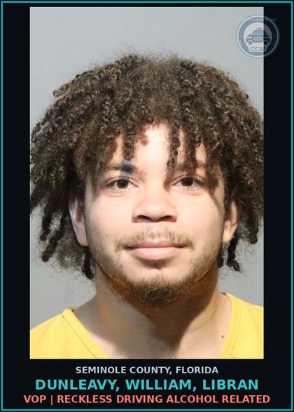 CCW arrest card for DUNLEAVY, WILLIAM, LIBRAN in Seminole County: VOP | RECKLESS DRIVING ALCOHOL RELATED