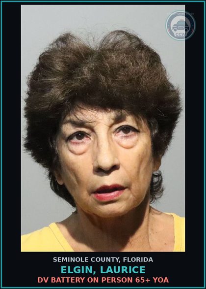 CCW arrest card for ELGIN, LAURICE in Seminole County: DV BATTERY ON PERSON 65+ YOA