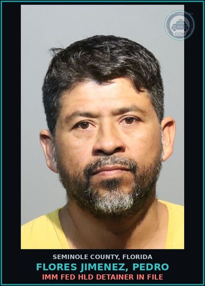 CCW arrest card for FLORES JIMENEZ, PEDRO in Seminole County: HOLD FOR IMMIGRATION DETAINER IN FILE