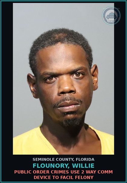 CCW arrest card for FLOUNORY, WILLIE in Seminole County: DRUG EQUIP-POSSESS AND OR USE