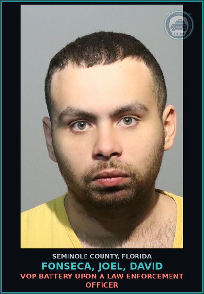 CCW arrest card for FONSECA, JOEL, DAVID in Seminole County: VOP BATTERY UPON A LAW ENFORCEMENT OFFICER