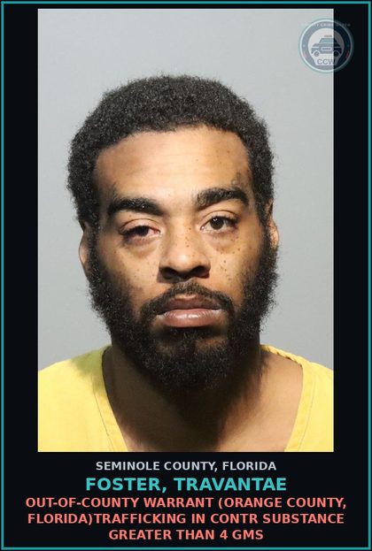 CCW arrest card for FOSTER, TRAVANTAE in Seminole County: OUT-OF-COUNTY WARRANT (ORANGE COUNTY, FLORIDA) - CT1 FLEE/ELUDE POLICE FLEE ELUDE LEO W/ LIGHTS AND SIREN