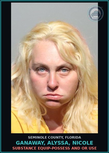 CCW arrest card for GANAWAY, ALYSSA, NICOLE in Seminole County: DRUG EQUIP-POSSESS AND OR USE