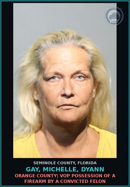 CCW arrest card for GAY, MICHELLE, DYANN in Seminole County: ORANGE COUNTY| VOP POSSESSION OF A FIREARM BY A CONVICTED FELON