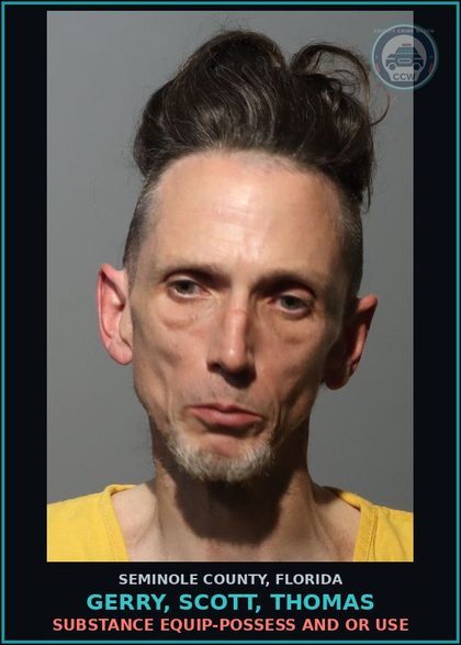 CCW arrest card for GERRY, SCOTT, THOMAS in Seminole County: DRUG EQUIP-POSSESS AND OR USE