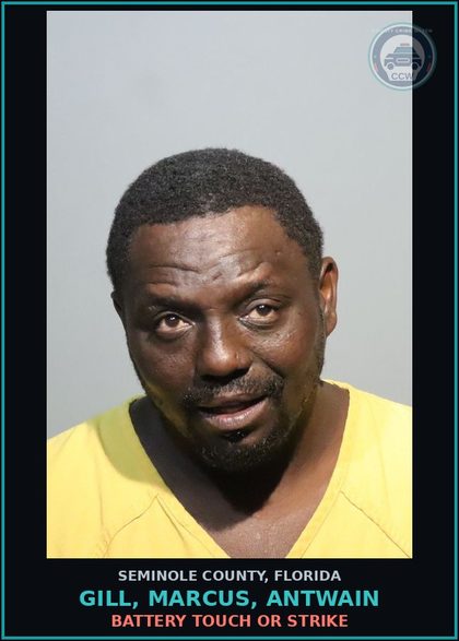 CCW arrest card for GILL, MARCUS, ANTWAIN in Seminole County: BATTERY TOUCH OR STRIKE