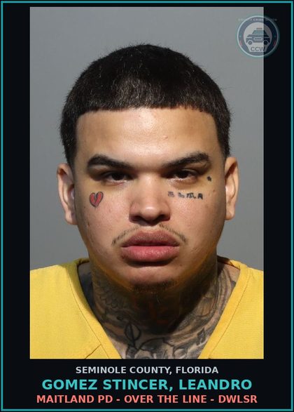 CCW arrest card for GOMEZ STINCER, LEANDRO in Seminole County: MAITLAND PD - OVER THE LINE - DWLSR