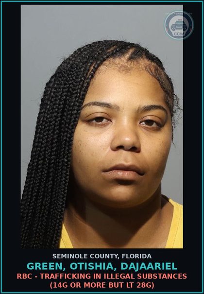 CCW arrest card for GREEN, OTISHIA, DAJAARIEL in Seminole County: HOLD FOR PICKUP - CAME IN W/ GPS