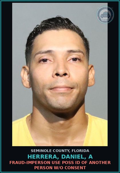 CCW arrest card for HERRERA, DANIEL, A in Seminole County: HOLD FOR IMMIGRATION DETAINER IN FILE