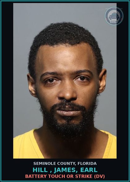 CCW arrest card for HILL , JAMES, EARL in Seminole County: BATTERY TOUCH OR STRIKE (DV)