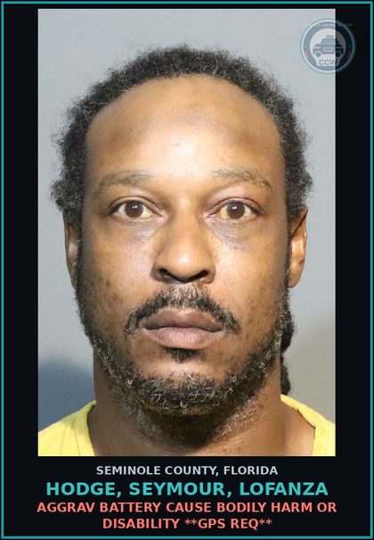 CCW arrest card for HODGE, SEYMOUR, LOFANZA in Seminole County: AGGRAV BATTERY CAUSE BODILY HARM OR DISABILITY **GPS REQ**