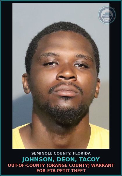 CCW arrest card for JOHNSON, DEON, TACOY in Seminole County: HOLD FOR GPS