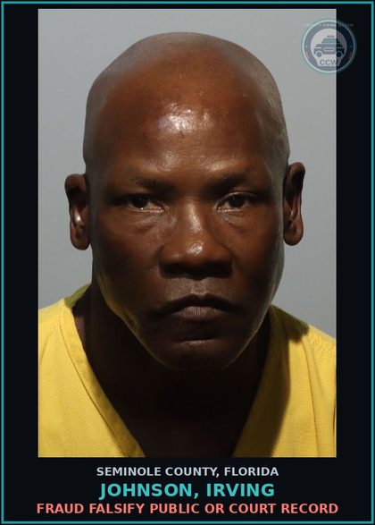 CCW arrest card for JOHNSON, IRVING in Seminole County: FRAUD FALSIFY PUBLIC OR COURT RECORD
