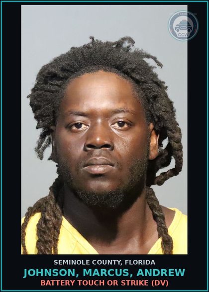 CCW arrest card for JOHNSON, MARCUS, ANDREW in Seminole County: BATTERY TOUCH OR STRIKE (DV)