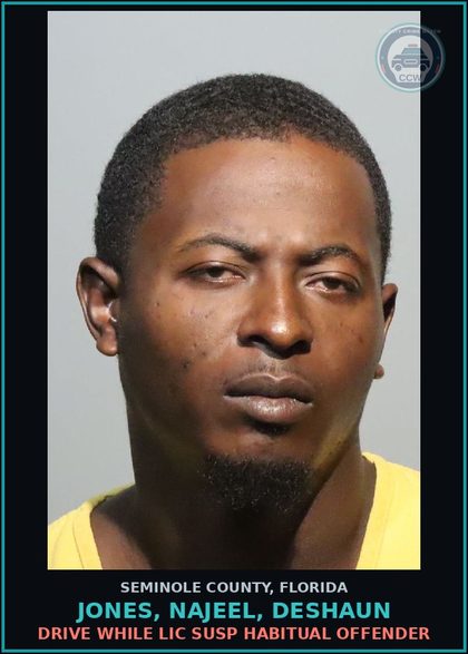 CCW arrest card for JONES, NAJEEL, DESHAUN in Seminole County: DRIVE WHILE LIC SUSP HABITUAL OFFENDER