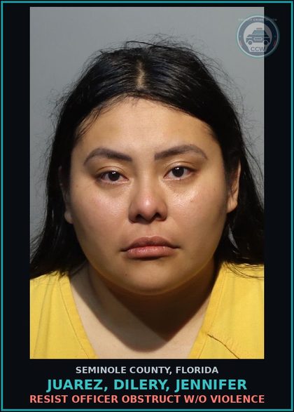 CCW arrest card for JUAREZ, DILERY, JENNIFER in Seminole County: RESIST OFFICER OBSTRUCT W/O VIOLENCE