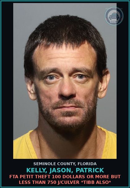 CCW arrest card for KELLY, JASON, PATRICK in Seminole County: HOLD FOR DOC - FSP WEST UNIT *WE BORROWED* *EOS 08/30/26*