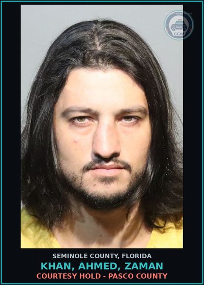 CCW arrest card for KHAN, AHMED, ZAMAN in Seminole County: COURTESY HOLD - PASCO COUNTY