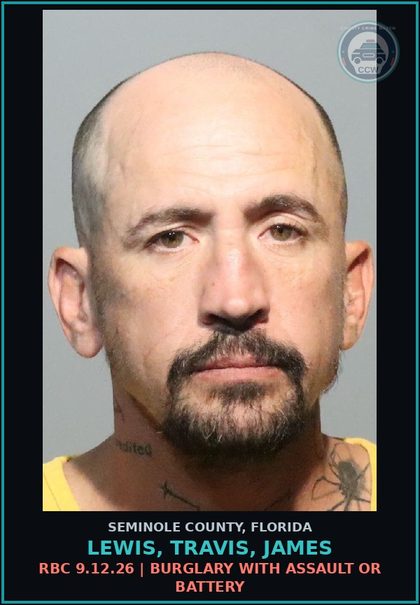 CCW arrest card for LEWIS, TRAVIS, JAMES in Seminole County: CAME IN WITH GPS