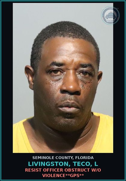 CCW arrest card for LIVINGSTON, TECO, L in Seminole County: HOLD FOR PICKUP - STATE GPS