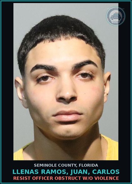 CCW arrest card for LLENAS RAMOS, JUAN, CARLOS in Seminole County: FLEE/ELUDE POLICE FAIL TO OBEY LEO ORDER TO STOP
