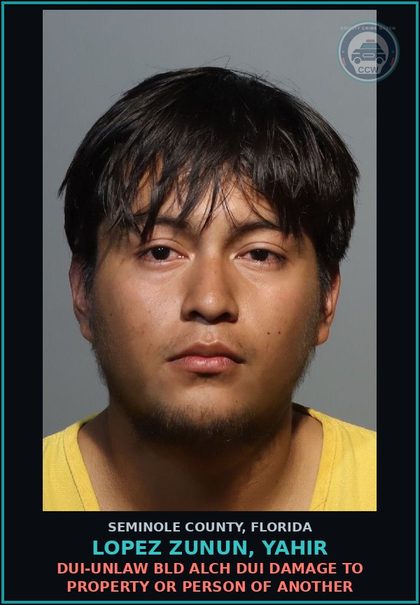 CCW arrest card for LOPEZ ZUNUN, YAHIR in Seminole County: HOLD FOR IMMIGRATION DETAINER IN FILE