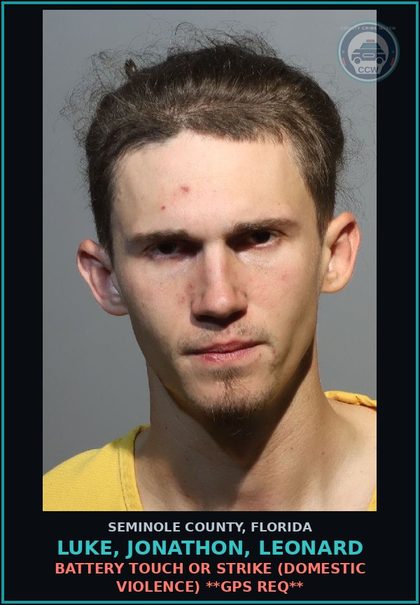 CCW arrest card for LUKE, JONATHON, LEONARD in Seminole County: BATTERY TOUCH OR STRIKE (DOMESTIC VIOLENCE) **GPS REQ**