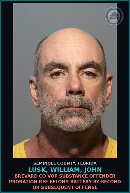 CCW arrest card for LUSK, WILLIAM, JOHN in Seminole County: BREVARD CO VOP DRUG OFFENDER PROBATION REF COCAINE POSSESSION
