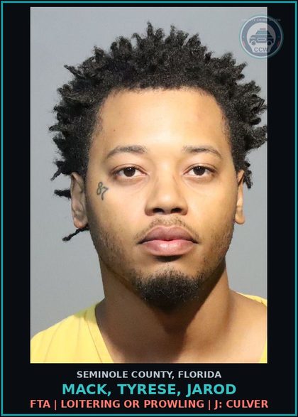 CCW arrest card for MACK, TYRESE, JAROD in Seminole County: FTA | LOITERING OR PROWLING | J: CULVER