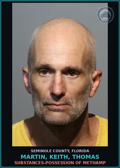 CCW arrest card for MARTIN, KEITH, THOMAS in Seminole County: DRUGS-POSSESSION OF Methamp
