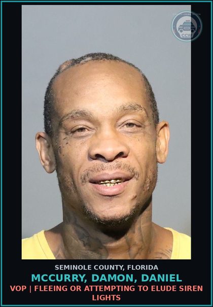 CCW arrest card for MCCURRY, DAMON, DANIEL in Seminole County: VOP | FLEEING OR ATTEMPTING TO ELUDE SIREN LIGHTS