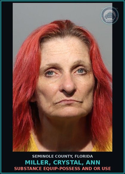 CCW arrest card for MILLER, CRYSTAL, ANN in Seminole County: DRUG EQUIP-POSSESS AND OR USE