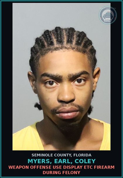 CCW arrest card for MYERS, EARL, COLEY in Seminole County: DRUGS-POSSESSION OF Canna WITH INTENT SELL/MFG/DELIV CTRL SUB SCHEDULE I