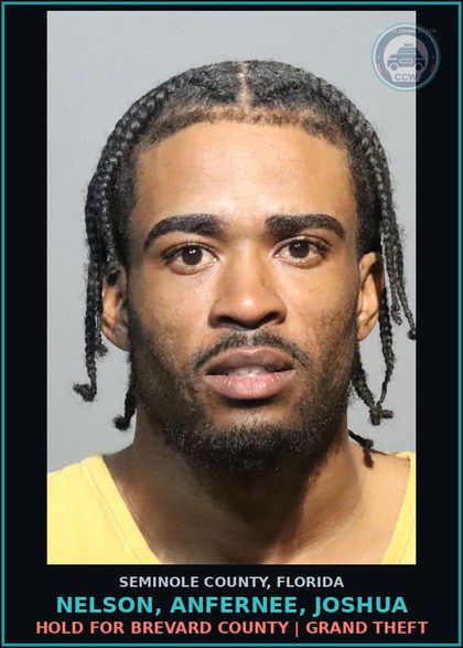 CCW arrest card for NELSON, ANFERNEE, JOSHUA in Seminole County: HOLD FOR BREVARD COUNTY | CRIMINAL USE OF PERSONAL ID INFO