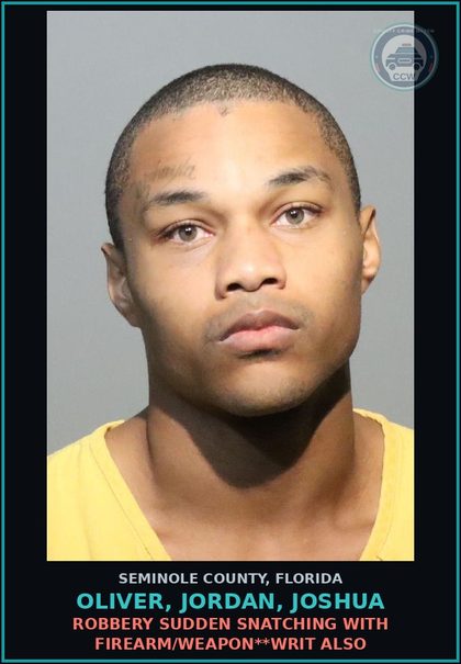 CCW arrest card for OLIVER, JORDAN, JOSHUA in Seminole County: HOLD FOR DOC LAKE CITY CF**WE BORROWED