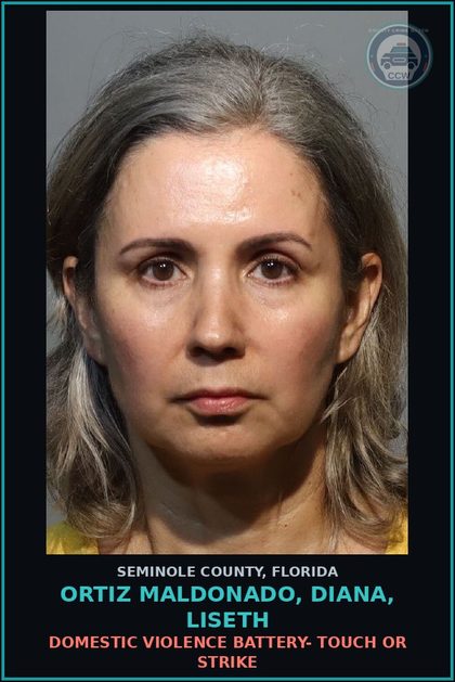 CCW arrest card for ORTIZ MALDONADO, DIANA, LISETH in Seminole County: DOMESTIC VIOLENCE BATTERY- TOUCH OR STRIKE
