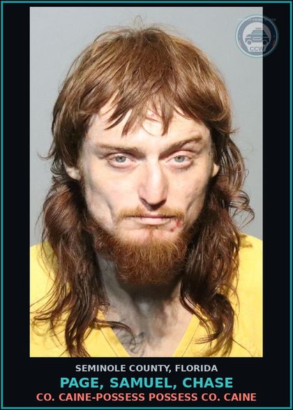 CCW arrest card for PAGE, SAMUEL, CHASE in Seminole County: COCAINE-POSSESS POSSESS COCAINE