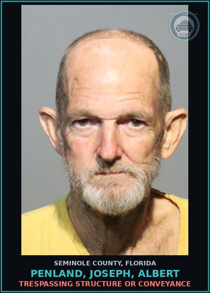 CCW arrest card for PENLAND, JOSEPH, ALBERT in Seminole County: TRESPASSING STRUCTURE OR CONVEYANCE