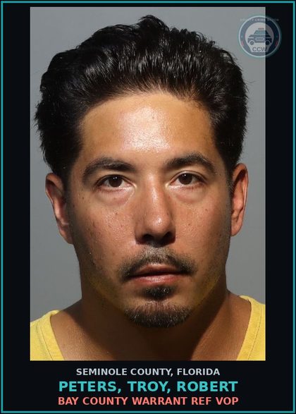 CCW arrest card for PETERS, TROY, ROBERT in Seminole County: BAY COUNTY WARRANT REF VOP