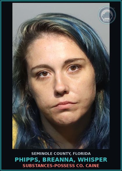 CCW arrest card for PHIPPS, BREANNA, WHISPER in Seminole County: DRUGS-POSSESS COCAINE