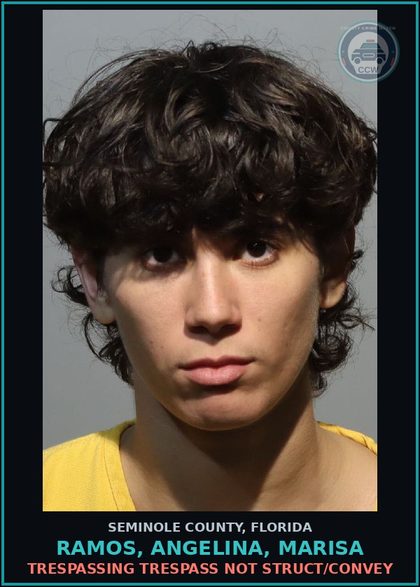 CCW arrest card for RAMOS, ANGELINA, MARISA in Seminole County: TRESPASSING TRESPASS NOT STRUCT/CONVEY