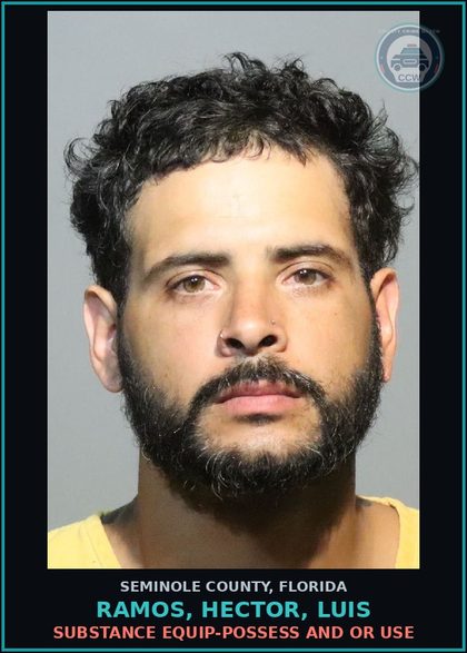 CCW arrest card for RAMOS, HECTOR, LUIS in Seminole County: DRUG EQUIP-POSSESS AND OR USE