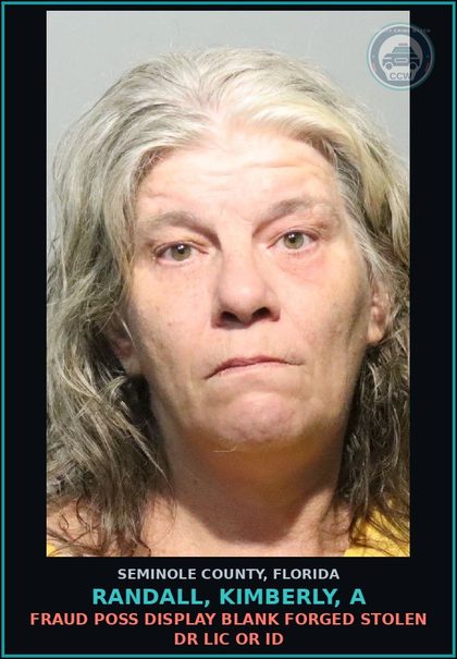 CCW arrest card for RANDALL, KIMBERLY, A in Seminole County: DRUG EQUIP-POSSESS AND OR USE THREE CRACK PIPES