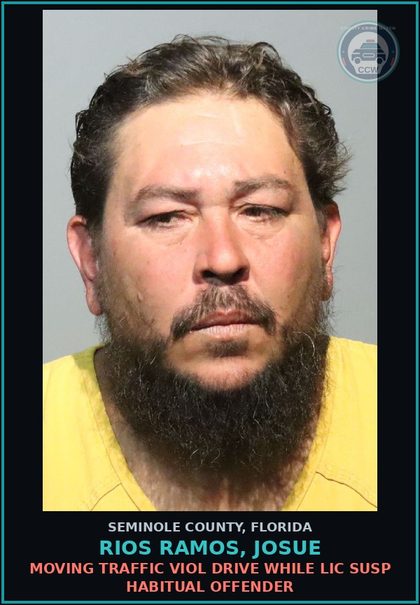 CCW arrest card for RIOS RAMOS, JOSUE in Seminole County: MOVING TRAFFIC VIOL DRIVE WHILE LIC SUSP HABITUAL OFFENDER