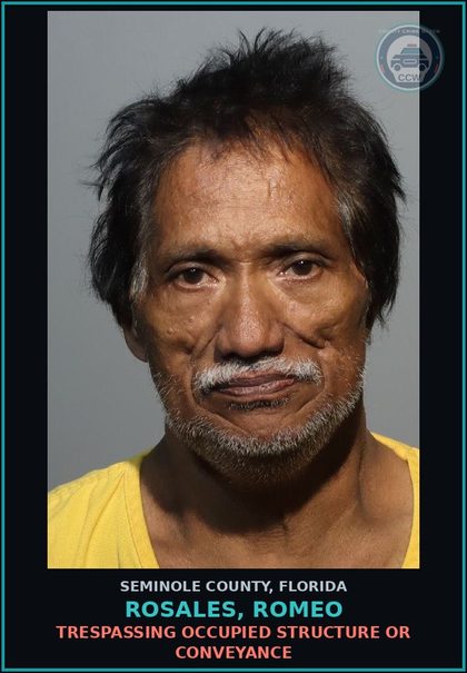 CCW arrest card for ROSALES, ROMEO in Seminole County: TRESPASSING OCCUPIED STRUCTURE OR CONVEYANCE