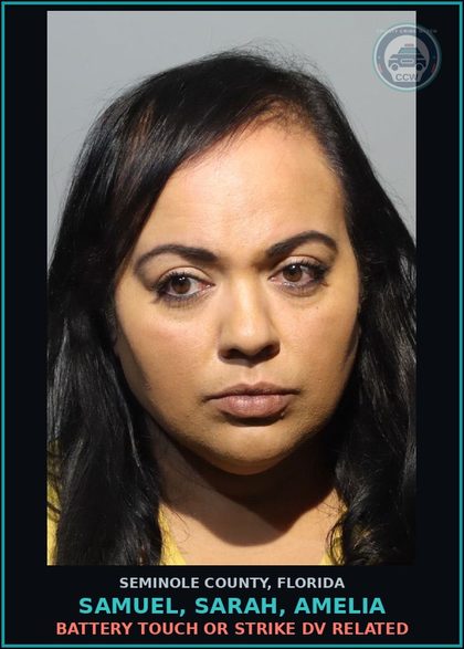 CCW arrest card for SAMUEL, SARAH, AMELIA in Seminole County: BATTERY TOUCH OR STRIKE DV RELATED